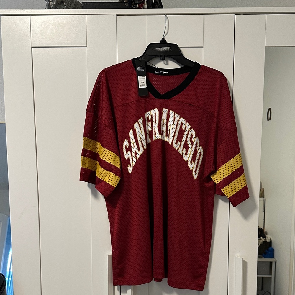 San Francisco 49ers Fashion Nova burgundy and Black Mesh Jersey